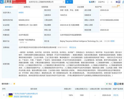 天億馬在北京成立人工智能科技公司，深化人工智能基礎軟件開發布局